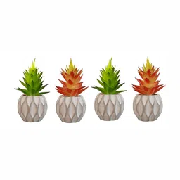 Garden Deco Off White & Brown 4 Pieces Textured Planters with Artificial Succulent Plant-picture-10