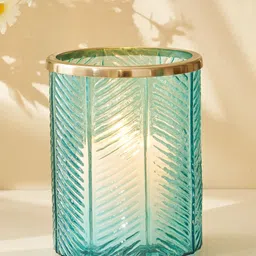 Home Centre Brian Jacek Glass Embossed Hurricane Candle Holder-55