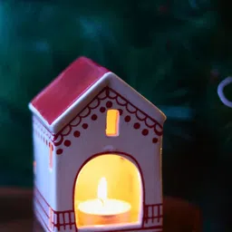 WEAVING HOMES Red & White Christmas Hut Tea light Holder-image-62