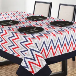 SHADES of LIFE Red & Blue Printed 6-Seater Rectangle Cotton Table Cover-32