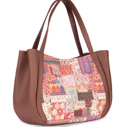 ZOUK Ethnic Motifs Printed Oversized Structured Jute Shoulder Bag image 3