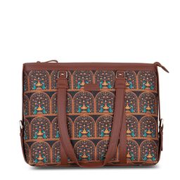 ZOUK Women Brown Ethnic Motifs Printed Structured Tote Bag image 4