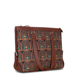 ZOUK Women Brown Ethnic Motifs Printed Structured Tote Bag image 5
