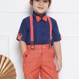 Aj DEZInES Boys Printed Cotton Shirt Bow Shorts With Cap Suspenders Clothing Set-image-91