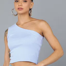 Rock Paper Scissors Women Blue One Shoulder Crop Top-image-95