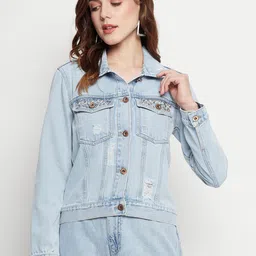 CAMLA Washed Spread Collar Pure Cotton Denim Jacket-38