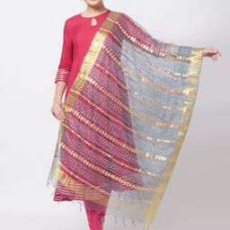 Dupatta Bazaar Grey & Peach-Coloured Embroidered Organza Dupatta with Gotta Patti-48
