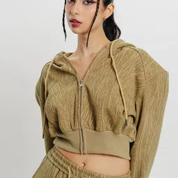 FREAKINS Self Design Textured Hooded Crop Tailored Jacket-19