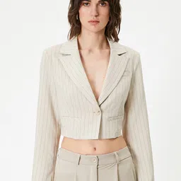 Koton Striped Lapel Collar Crop Tailored Jacket-picture-21