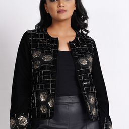 Diwaah Crop Open Front Jacket with Embroidered-image-26