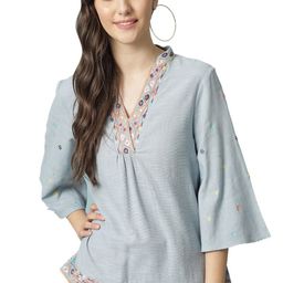 Gipsy Women Blue & White Embroidered Tunic-image-65