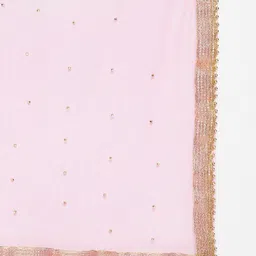 Clora Creation Pink & Gold-Toned Ethnic Motifs Embroidered Net Dupatta with Beads & Stones image 2