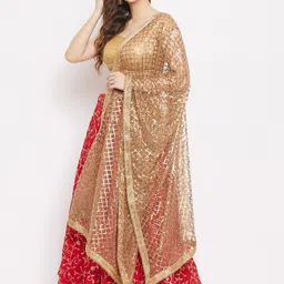 Clora Creation Gold Ethnic Motifs Embroidered Dupatta with Sequinned image 3