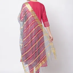 Dupatta Bazaar Grey & Peach-Coloured Embroidered Organza Dupatta with Gotta Patti image 3