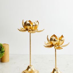 Home Centre Set Of 2 Gold-Toned Lotus-Shaped Glass Candle Holders-image-32