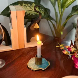 HOMEARTE Turquoise Blue Stoneware Abstract Shaped Candle Holder-image-73