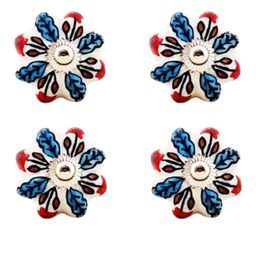 The Decor Mart Set Of 4 White & Blue Printed Ceramic Decorative Knobs-25