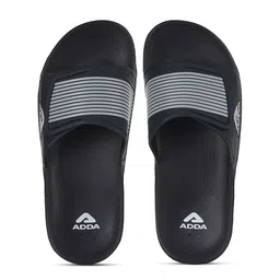Adda Men Navy Blue & White Striped Rubber Sliders-picture-3