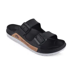 Adda Men Black Solid Rubber Sliders-image-14