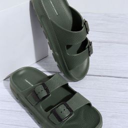 Carlton London Men Olive Green Rubber Sliders-15
