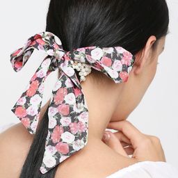 OOMPH Women Pink And White Floral Scraf Ponytail Holders-image-6