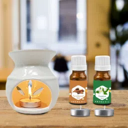 PEEPRESION White Home Fragrance Burner With Jasmine, Sandalwood Aroma oil (10ml Each) Scented Air Diffuser Uses For Pub Bar, Office, Club, Studio, Conference Hall, Study Table Diffuser-12