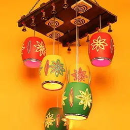 AAKRITI ART CREATIONS Brown & Green Printed Metal Ceiling Lamps-image-61