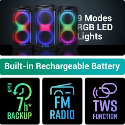 ZEBRONICS ZEB-BUDDY 200 Wireless MIC, Karaoke function, Mobile Holder, RGB LED Lights 100 W Bluetooth Party Speaker image 5