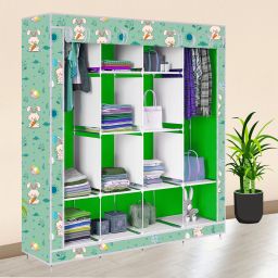 12 Shelf Foldable Collapsible Wardrobe Storage Organizer Almirah Cloth Rack Carbon Steel Collapsible Wardrobe-image-18