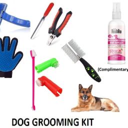 High Quality Multi Ultra- Dog & Cat Grooming Kit Pet Teeth Brush + Nail Clipper + Comb +Gloves +Slicker Brush Trimmer Brush Shedding Removes Loose Undercoat, Slicker Brush for Pet Massage, Self Cleaning Plastic Slicker Brush With Press Key (Combo of 5) Slicker Brushes forDog, Cat, Rabbit, Hamster-11