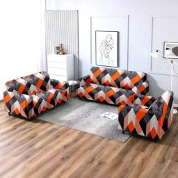 cortina Orange Geometric Polyester (3 seater) Sofa Cover & (Pack of 2) Single Seater Sofa Cover-picture-35