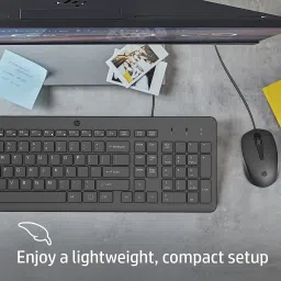HP 150 Wired Keyboard and Optical Mouse Combo with 1600 DPI - (240J7AA) Wired USB Standard Desktop Keyboard Compatible with Desktop, Laptop, Mac stand support,multimedia_keys image 3