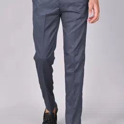 Men Regular Fit Grey Cotton Blend Trousers-image-4