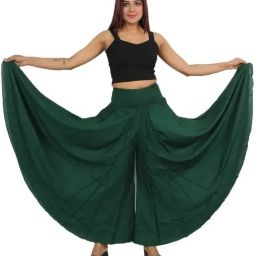 Women Flared Green Cotton Blend Trousers-image-11