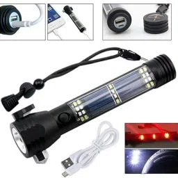 Aluminium 7 Mode Rechargeable Solar LED Torch Flashlight, Power Bank. Cam-19