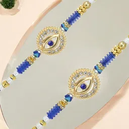 MEIRA JEWELLERY Set Of 2 Artificial Stones Studded & Beaded Guardian Eye Thread Rakhis-51