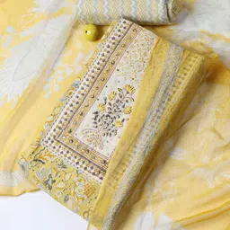Meena Bazaar Floral Printed Mirror Work Unstitched Dress Material-77