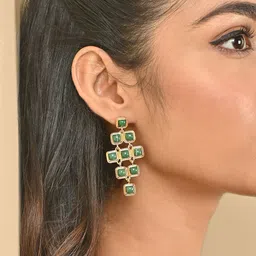 ToniQ Gold-Plated Artificial Stones Studded Geometric Drop Earrings-picture-40