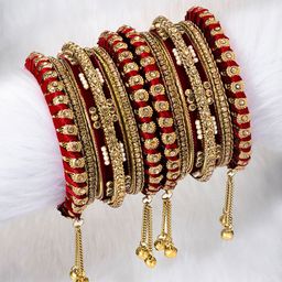 Peora Set Of 12 Gold-Plated Kundan Studded & Ghungroo Beaded Bangles-picture-27