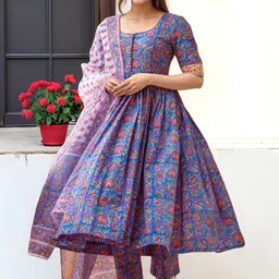 Aaghnya Women Ethnic Motifs Printed Anarkali Kurta with Trousers & Dupatta-picture-17