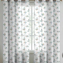 Aura White & Brown 2 Pieces Floral Printed Linen Long Door Curtain-image-41