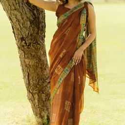 KALINI Tie and Dye Poly Chiffon Block Print Saree-picture-1