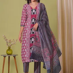 Moda Rapido Women Ethnic Motifs Printed Regular Kurta with Trousers & With Dupatta-picture-46
