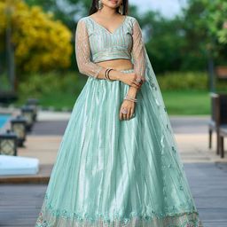 Warthy Ent Embroidered Thread Work Semi-Stitched Lehenga & Unstitched Blouse With Dupatta-38