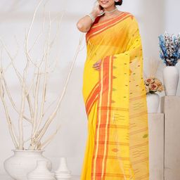 PuJoy Ethnic Motifs Zari Pure Cotton Taant Saree-picture-54