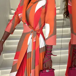 All About You Women Colourblocked Solid Tie-Ups V-Neck Knee Length Dress-image-46