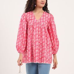 Divena Floral Print Bell Sleeve Cotton Peplum Top-image-57