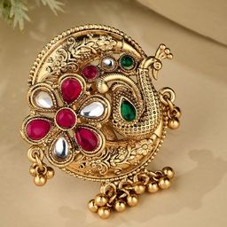 ATIBELLE Gold Plated Kundan Stone Studded Finger Ring-image-91