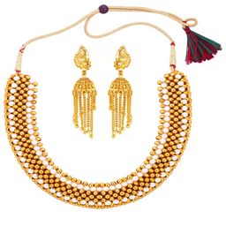 DIVASTRI 1Gm Gold-Plated Cubic Zirconia-Studded & Beaded Jewellery Set-image-59