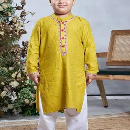 Vivedkids Boys Embroidered Regular Mirror Work Pure Cotton Kurta with Trousers-image-87